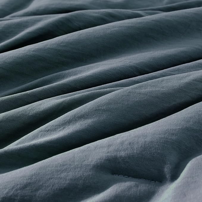 WRENSONGE Full Size Comforter Set- 7 Pieces Blue Grey Bed in a Bag Full Size Comforter with Fitted Sheet, Flat Sheet, 2 Pillow Shams, 2 Pillowcases, Warm Bedding Sets for All Season