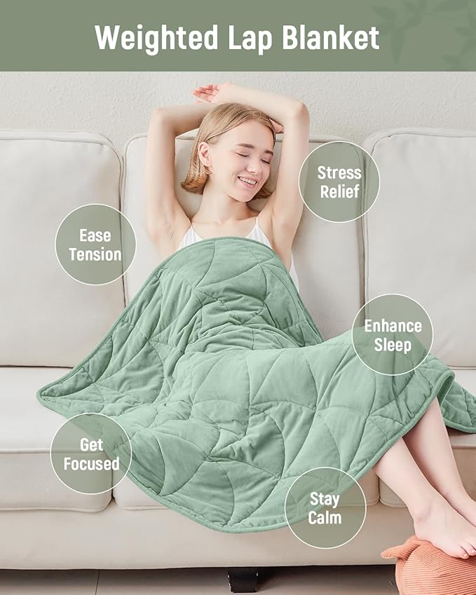Weighted Lap Blanket 7 lbs for Adults, Luxury Soft Small Weighted Blanket, Compact Portable Weighted Lap Pad for Relaxation, Sleeping, Travel, All-Season Use, Sage Green, 40" x 52"