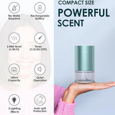 Airversa Essential Oil Diffuser Waterless Aromatherapy Diffusers for Home Large Room, Bedroom, Car, Office, Desk, Battery Operated, Small Diffuser for Pure Scent, 100mL Capacity, AN9 (Mint)