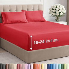 Extra Deep Pocket Full Sheets - 4 Piece Breathable & Cooling Bed Sheets - Hotel Luxury Bed Sheet Set - Soft, Wrinkle Free & Comfy - Easily Fits Extra Deep Mattresses - Deep Pocket Red Sheets Set