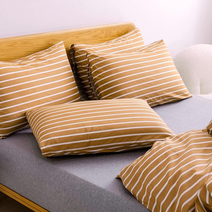 JELLYMONI Queen Duvet Cover Set, Cotton Duvet Cover 3 Pieces with Zipper Closure, 1 Duvet Cover and 2 Pillowcases(Rust with White Striped)