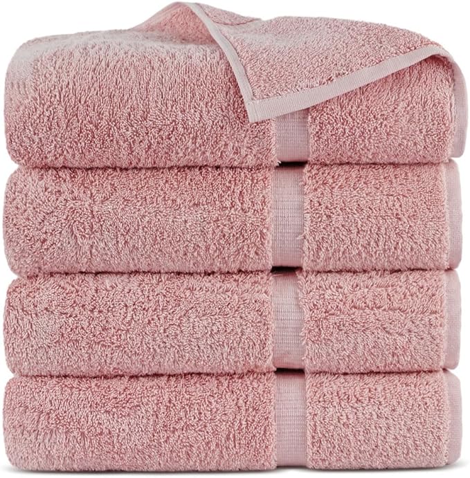 Towel Bazaar Premium Cotton Super Soft and Absorbent Turkish Towels (4-Piece Extra Large Bath Towels, Pink)