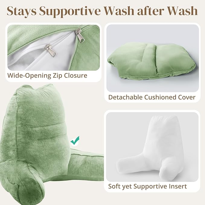 Sasttie Reading Pillow, Pillows for Reading or Relaxing – Ergonomic Support for Head, Neck, Back, and Lumbar, 23-Inch, Sage Green