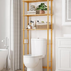 Kitsure Over The Toilet Shelf - 3-Tier Bamboo Bathroom Organizers and Storage with Paper Holder, Over Toilet Bathroom Organizer with Wall Anchor for Balcony, Laundry, Natural, 3 Tiers (63