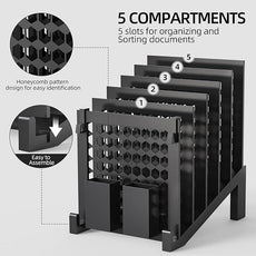 File Organizer for Desk with Storage Box & Hook, Inclined Desk File Organizer with 5-Section Vertical File Holder suitable for Home Office Document Organization（Black）