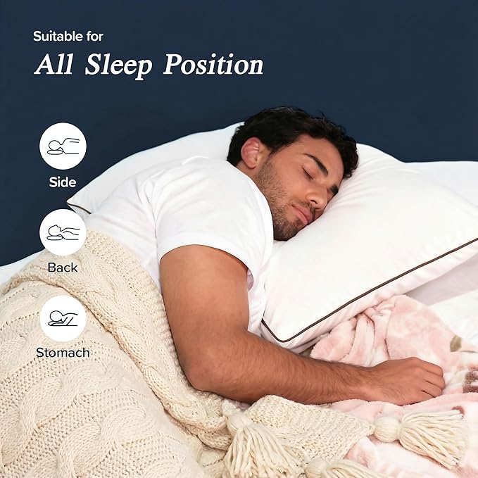 puredown® Made in USA Goose Feather Down Pillows, Queen Size Set of 2, 100% Cotton Cover, Bed Feather Pillows for Sleepering