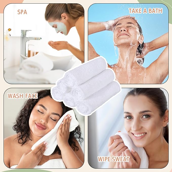 Newwiee 40 Pcs Wash Cloth Bulk Cotton Bath Hand Face Washcloths Soft Quick Drying Towel for Women Bathroom Washing Body Viscose Fiber Multipurpose Fingertip Rags(White,10 x 10 Inch)
