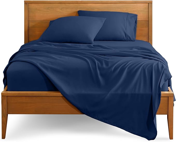 Bare Home Short Queen Sheet Set - 1800 Ultra-Soft Microfiber - Double Brushed - Deep Pockets - Easy Fit - 4 Piece Set - Bed Sheets (Short Queen, Dark Blue)