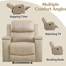 CANMOV Leather Recliner Chair Set of 2, Classic and Traditional Manual Recliner Chair with Overstuffed Arms and Back, Manual Single Sofa with Concealed Cup Holders,Beige