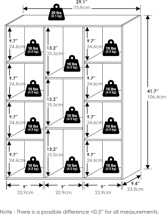 Furinno LUDER Book Shelf, 11-Cube Bookshelf, Reversible Bookcase, 9.4 x 29.1 x 41.7, for Living Room, Bedroom, Home Office, French Oak