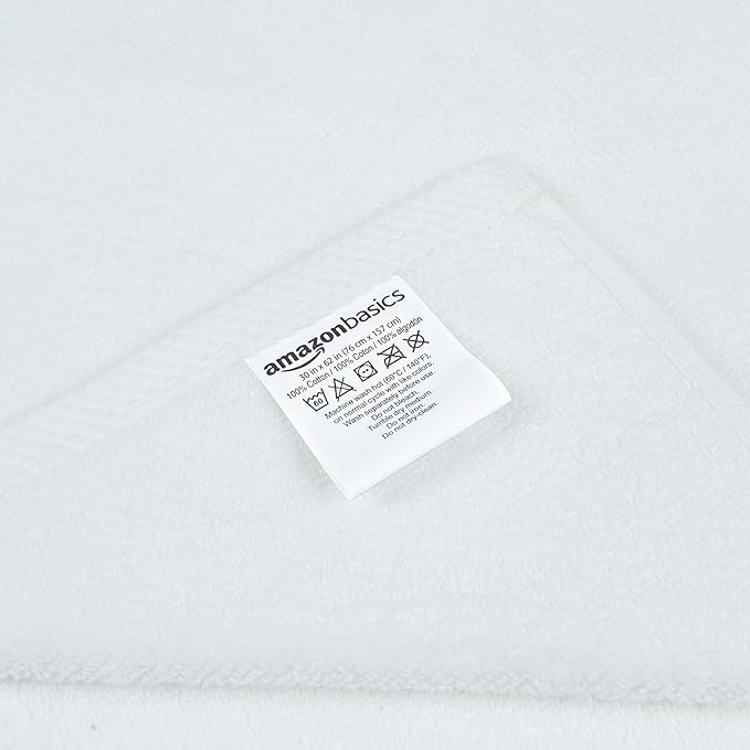 Amazon basics 2 piece Lightweight quick-dry oversize bath towel, 100% cotton, White, 62" x 30"