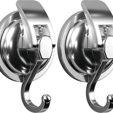 Heavy Duty Vacuum Suction Cup Hooks, Silver Plated Polished Super Suction for Kitchen Bathroom, 2 Pack