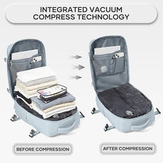 Vacuum Compression Backpack, Travel Vacuum Backpack with Electric Vacpack Pump, Flight Approved Carry On Personal Item Suitcase Luggage for Men Women, Light Blue