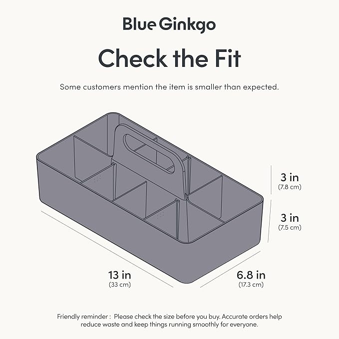BLUE GINKGO Stackable Organizer Caddy – Korean-Made Portable Tote for Bathroom, Office, Crafts, or School Supplies (Long Rectangle, Gray)