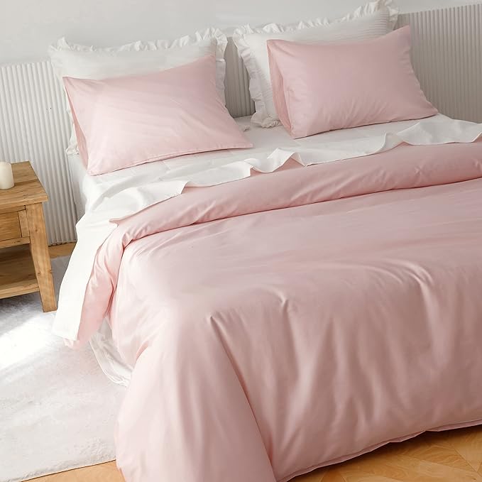 HeimenAogo Egyptian Cotton Duvet Cover Full Sateen Weave, Silky Soft and Breathable Bedding Set with Zipper Closure, Long Staple Cotton Bed Linen Cherry Blossoms Pink 3Pcs (80"×90")
