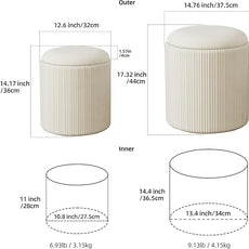 Twira Round Ottoman with Storage Set of 2, Velvet Nesting Ottoman for Living Room,Bedroom,Dorm,RV, Flip-up Lid Coffee Table, Upholstered Makeup Vanity Stool,Multifunctional Foot Rest 330lbs Load Beige