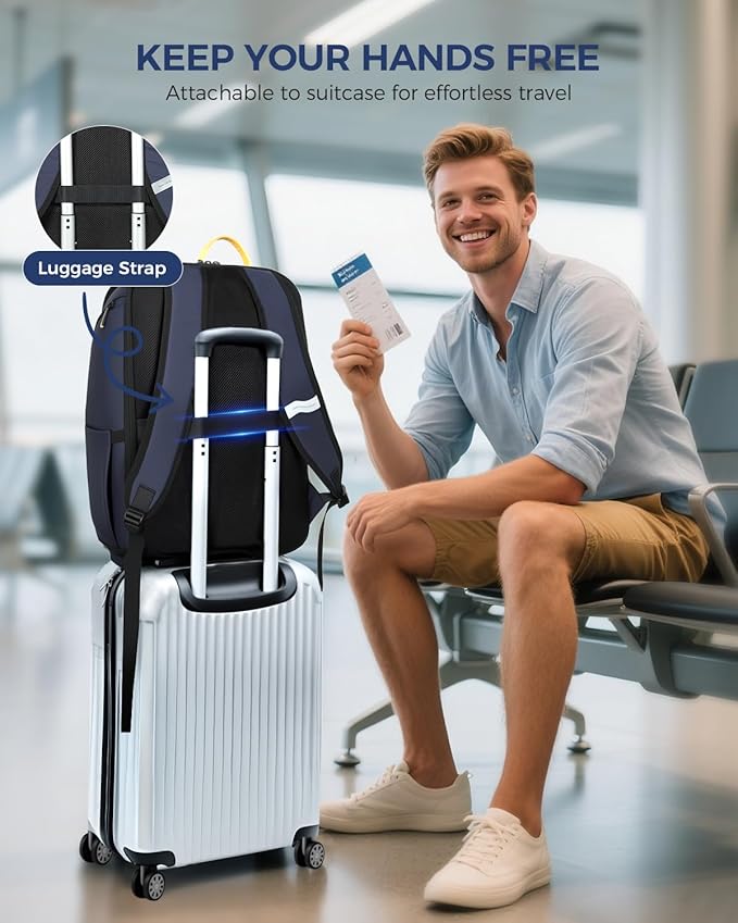 18 Inch Laptop Backpack for Men, Business Travel Anti-Theft Backpack with USB Charging Port, Water Resistant Computer Bag Carry On Flight Approved for Work College Weekender, Blue