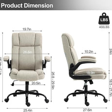 Office Chair High Back Ergonomic Executive Computer Desk Chair Comfortable Fabric Padded Home Office Desk Chairs with Flip-up Arm Rest Adjustable Height Swivel Wheels (Beige)