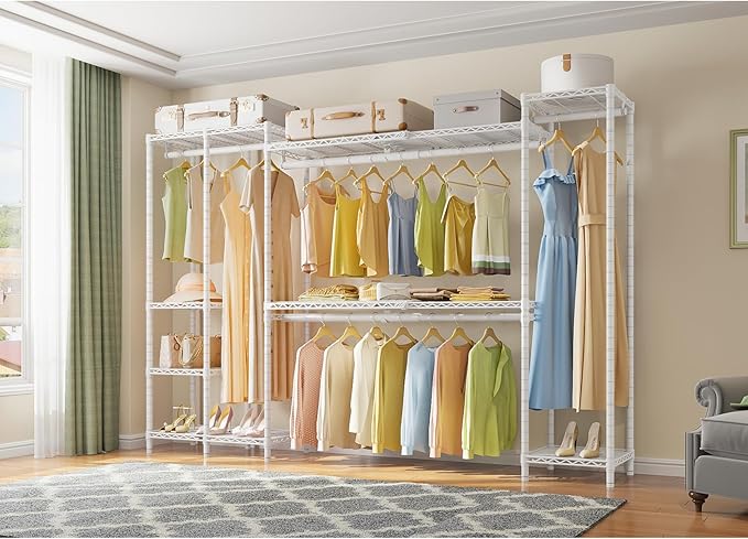 VIPEK X40 Expandable Large Reach-in Closet Rack Adjustable from 6'4" to 8'2'' with Extendable Shelves and Hanger Rods, Walk-in Clothes Rack Mental Freestanding Clothing Racks, Max Load 1240LBS, White