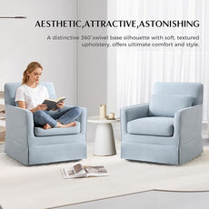 INZOY Swivel Accent Chair Set of 2, Mid Century Modern Chair with Washable Detachable, Comfy Swivel Barrel Reading Chair, Upholstered Square Chair for Living Room Bedroom Small Spaces, Sky Blue