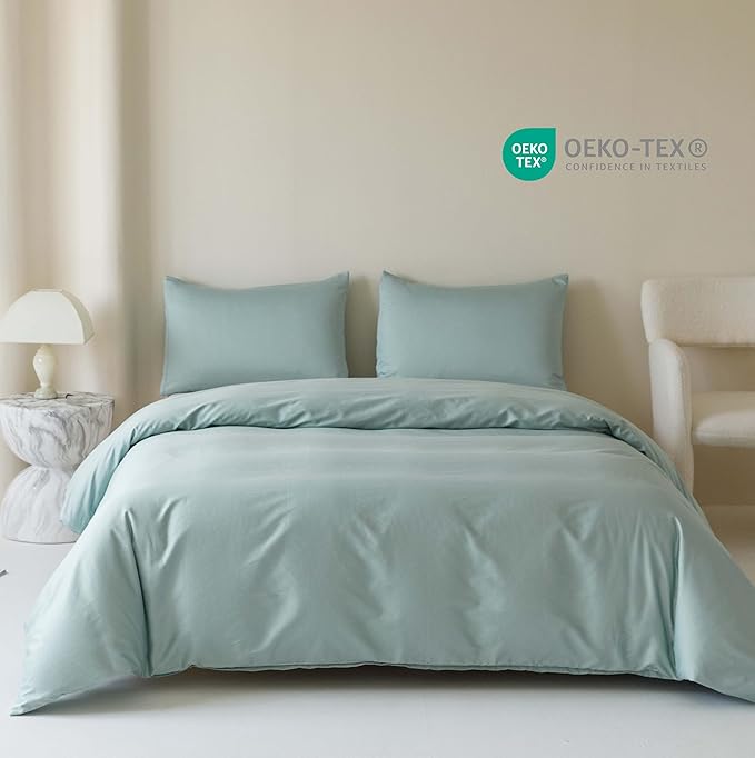 HeimenAogo Egyptian Cotton Duvet Cover Full Sateen Weave, Silky Soft and Breathable Bedding Set with Zipper Closure, Long Staple Cotton Bed Linen Skylight Blue 3Pcs (80"×90")
