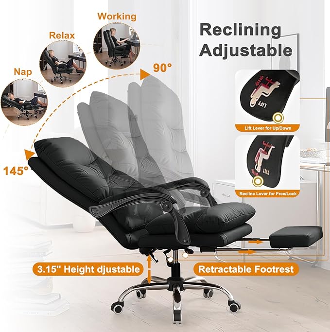 Office Chair with Soft Cushion High Back Gaming Chair Executive Desk Chair with Leg Rest Ergonomic Leather Computer Chair for Home Office
