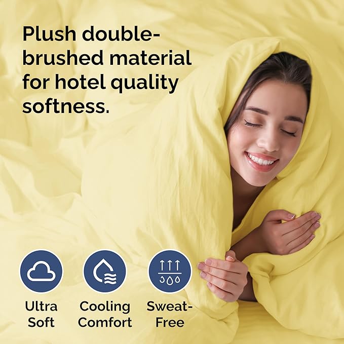 Duvet Cover Queen Size Set - Extra Soft Queen Size Duvet Cover 90 x 90 with 2 Pillow Shams - Hotel Luxury Easy Care and Fade Free with Zipper Closures & Ties - Comfy Breathable Bedding Set (Yellow)
