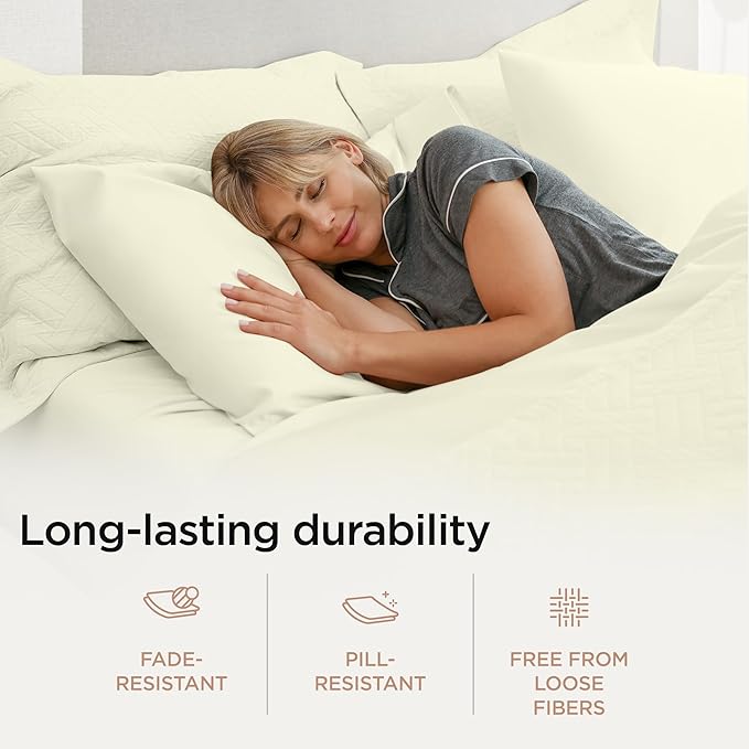 Threadmill 100% Cotton Sheets for Full Size Bed - 600 Thread Count Full Bed Sheets Set with 16” Deep Pocket - Sateen Weave 4-Piece Bedding Set with Cooling Effect, Ivory