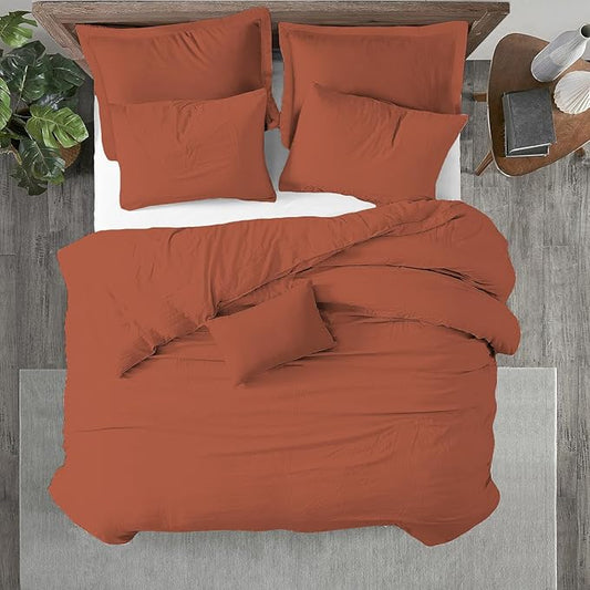 Kotton Culture 3 Pc Twin XL/Twin Duvet Cover Set-100% Egyptian Cotton Sateen 600 Thread Count Ultra Soft Premium Durable Comforter Cover Zipper Closure & Corner Ties- (Burnt Orange, 68" X 90")