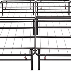 Amazon Basics Bed Frame with Storage, Foldable Metal Platform, Sturdy Steel, No Box Spring Needed, 14-inch High, Tool-Free Setup, Queen Size, Black