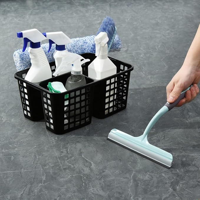 Haundry Plastic Shower Caddy Basket with 3 Compartments, Portable Divided Cleaning Supply Storage Organizer with Handle (Black)