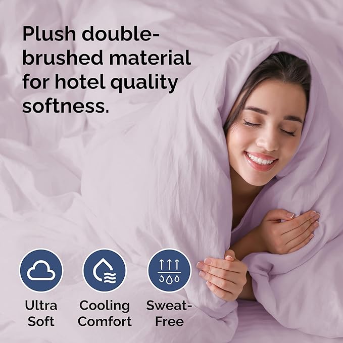 Duvet Cover Twin/Twin XL Size Set - Extra Soft Duvet Cover 68 x 90 with 1 Pillow Sham - Hotel Luxury, Easy Care and Fade Free w/ Zipper Closures & Ties - Comfy, Breathable Bedding Set (Light Lavender)