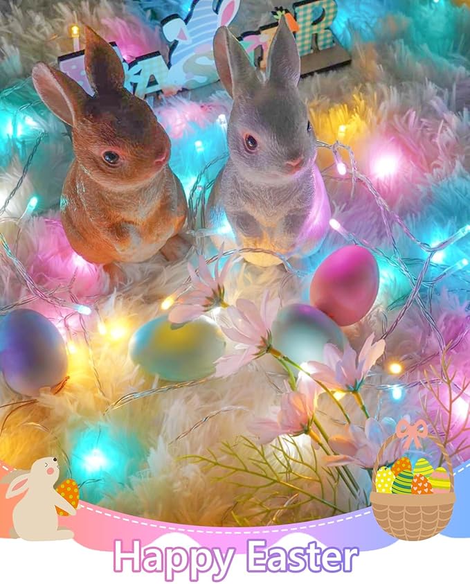Easter Lights Battery Operated Fairy Lights, 2 Pack 33FT 100LED Multicolor easter String Lights, 8 Modes Waterproof Pastel Light Indoor Outdoor, Twinkle Lights for Room Garden Party Easter Decorations