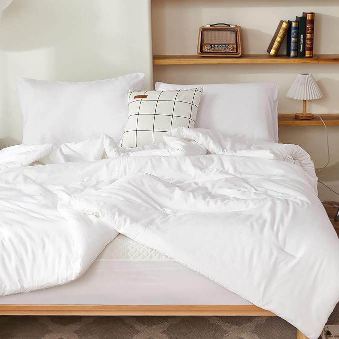 Litanika Comforter Set, Lightweight Solid Bedding Comforter Set, Fluffy Down Alternative Bed Set, Bright White, Full