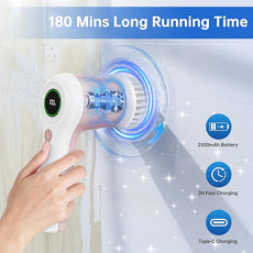 Electric Spin Scrubber, Cordless Shower Scrubber with Battery Level Display, 2 Speeds Electric Scrubber for Cleaning with 6 Replaceable Heads, Cleaning Brush for Bathroom/Sink/Window (Pink)