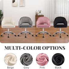 MOJAY Modern Vanity Chair with Wheels, Mid-Back Cutout Velvet Home Office Chair, Swivel Height-Adjustable Soft Seat Cute Desk Chair with Arm Support (Cream)