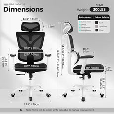 Ergonomic Office Chair High Back Desk Chair with Lumbar Support, Breathable Mesh Computer Chair with Adjustable Armrests Height, Reclining Swivel Big and Tall Gaming Chair for Home Office(White)