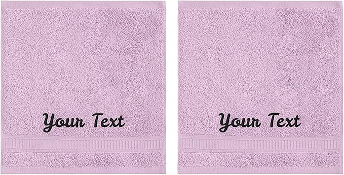 Personalized Towels, Luxury Turkish Genuine Cotton Monogrammed Towel Washcloths for Bathroom, Kitchen, Hotel, Spa, Gym & College Dorm, 2 Pack Washcloth Set for Body & Face, Baby and Adults, Lilac