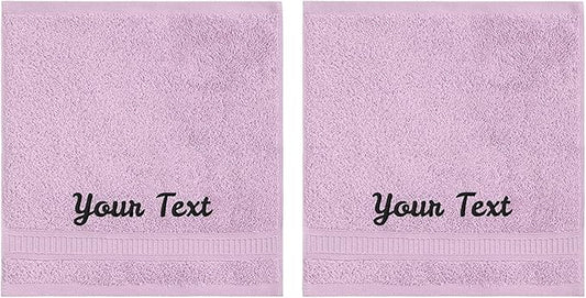 Personalized Towels, Luxury Turkish Genuine Cotton Monogrammed Towel Washcloths for Bathroom, Kitchen, Hotel, Spa, Gym & College Dorm, 2 Pack Washcloth Set for Body & Face, Baby and Adults, Lilac