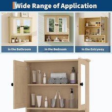 22.2 Inch Mirrored Medicine Cabinet for Bathroom, Over Toilet Wall-Mounted Storage Cabinet with Adjustable Shelf, Waterproof MDF Cabinet for Bathroom Organization