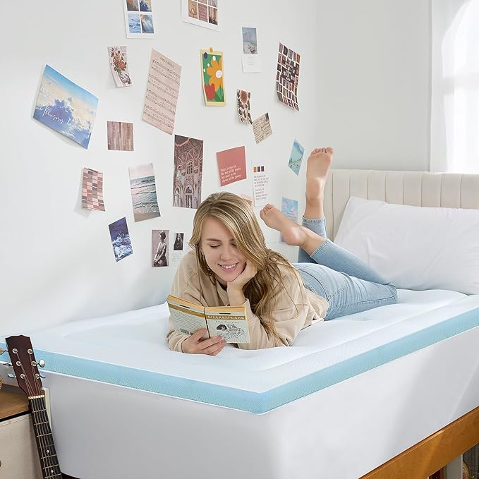 Hansleep Memory Foam Twin Mattress Topper Viscose Derived from Bamboo, Pillow Top Mattress Topper Twin with Deep Pocket, Breathable Mattress Pad for Back Pain Relief, 39" x 75", White