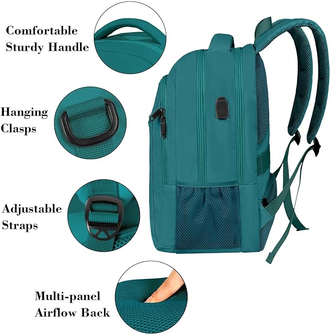 MATEIN Slim Laptop Backpack, Anti Theft 15.6 inch Computer Travel Backpack with USB Charging Port for Work College, Sturdy Water Resistant Daily Rucksack Bag Gifts for Men & Women, Peacock Blue