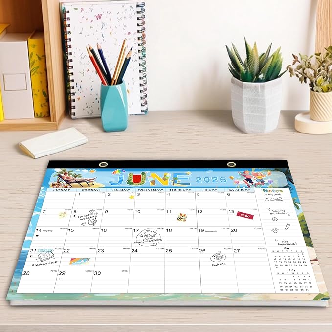 Desk Calendar 2026, Anti Ink Bleed, Plastic Cover, Ample Space, Until June 2027 with Stickers, 17" x 12" Large Seasonal Wall Calendar 2026 for Home, Office, Student & Teacher Supplies- Colorful