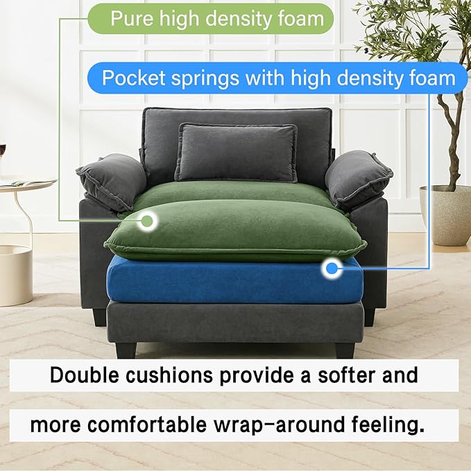 53" Modular Sectional Sofa, Comfy Cloud Couch Sectional Sofa with Ottoman, Velvet Sofa Sleeper Deep Seat Sofa with Throw Pillows for Living Room (Blue Gray)