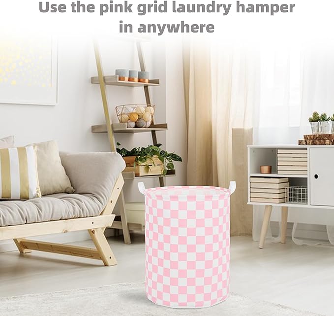 Large Foldable Laundry Basket Organizer Holder portable tall collapsible laundry hamper nusery Storage Basket Bin with Handles (Waterproof Lining, Pink Racing Flag)