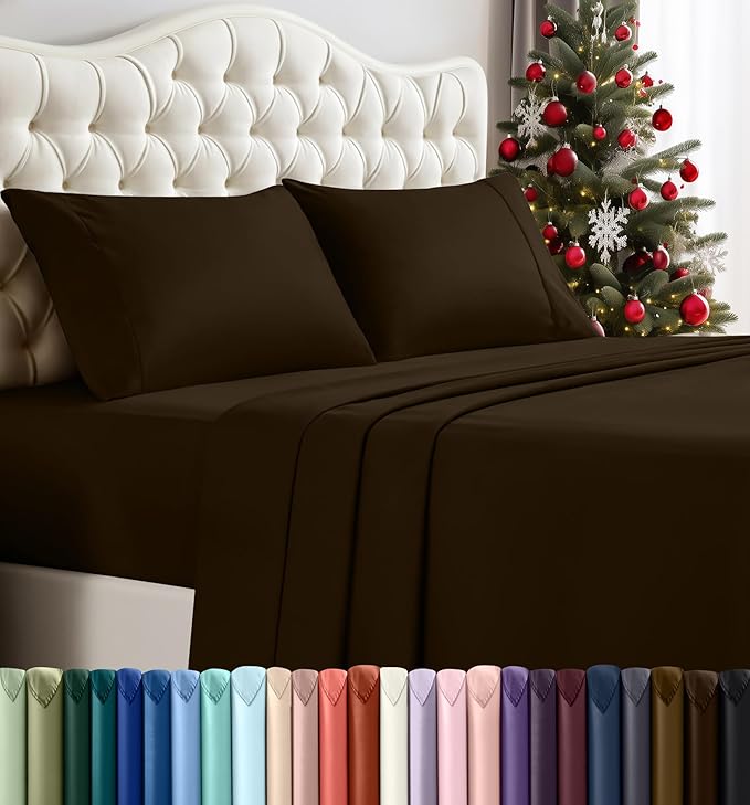 Utopia Bedding Queen Sheet Set – 4 Piece Bed Sheets for Queen Size Bed, Soft and Breathable Microfiber, Includes 1 Fitted Sheet, 1 Flat Sheet and 2 Pillowcases (Brown)
