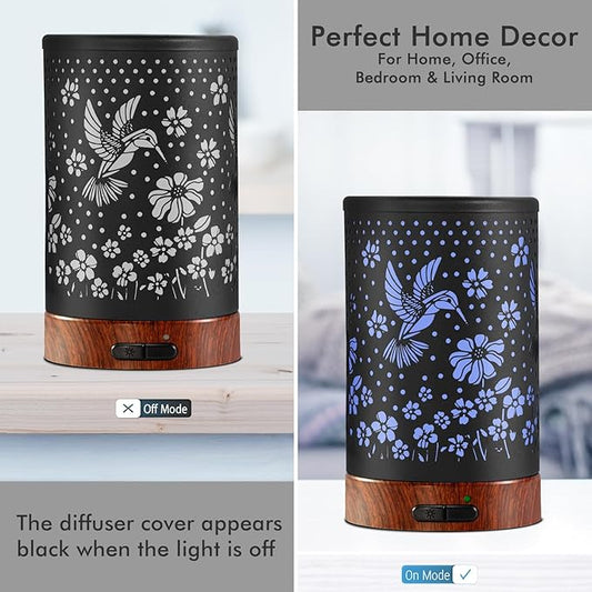 Essential Oil Diffuser Aromatherapy Diffuser - Metal Aroma Diffuser for Home 150ml Ultrasonic Cool Mist Diffuser with 7 Colors Light Auto Shut-Off Protection for Home Office SPA Yoga Decor & Gift