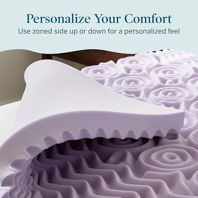 LUCID Lavender Infused 3 Inch Memory Foam Mattress Topper with 5 Zones – Twin Size – Plush Feel – CertiPUR Certified – Dorm Room Essentials