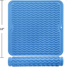 Silicone Dish Drying Mat for Multiple Usage,Easy clean,Eco-friendly,Heat-resistant Silicone Mat for Kitchen Counter or Sink,Refrigerator or Drawer liner Lichen BlueL M 12 inches x 12 inches
