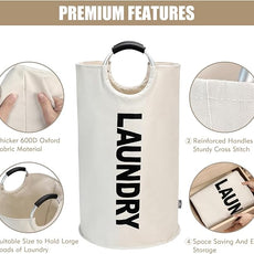 DOKEHOM 90L Large Laundry Basket, Collapsible Laundry Bag, Freestanding Tall Clothes Hamper, Foldable Washing Bin (Beige)